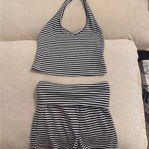 Striped Black and White Halter Top and Shorts Set